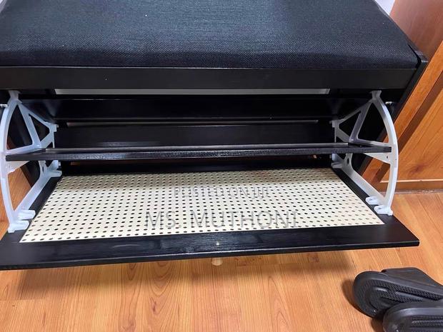 Entryway Black Wooden Shoe Storage Bench With A Padded Seat - thumbnail 3