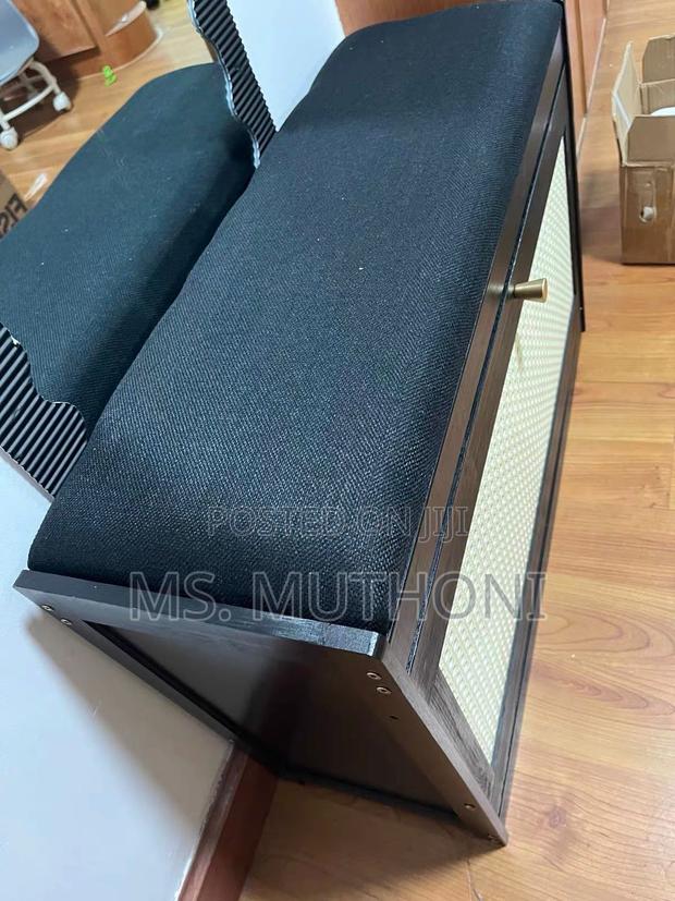 Entryway Black Wooden Shoe Storage Bench With A Padded Seat - thumbnail 2