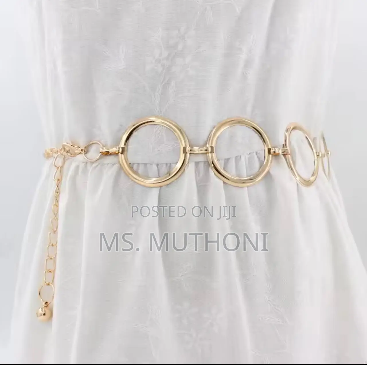 Women's Gold-Colored Circle Link Metal Waist Chain Belt