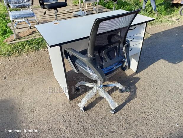 White Office Desk With Adjustable Mesh Chair - main view