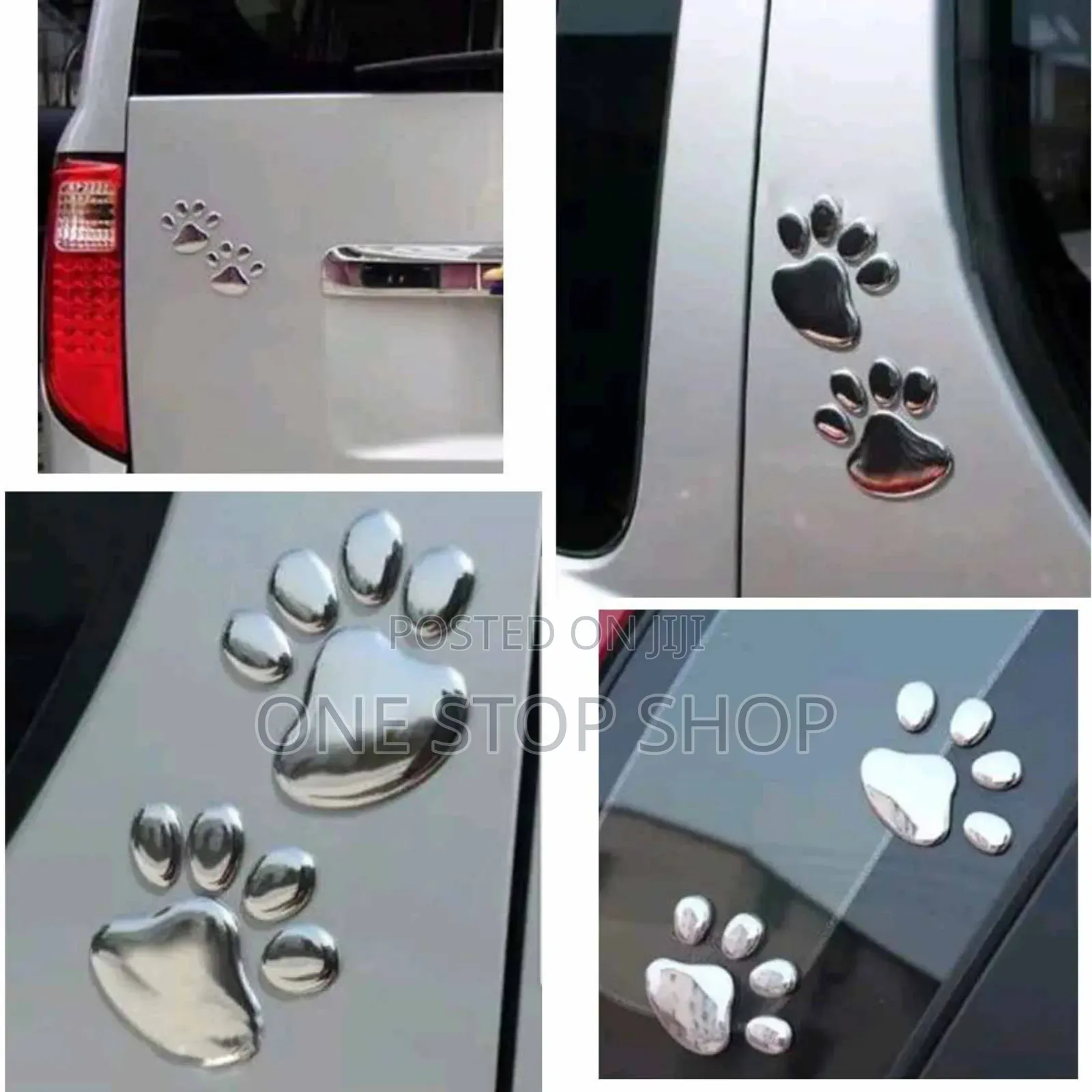 4pcs Silver Cool Design Paw 3d Animal Footprint Sticker