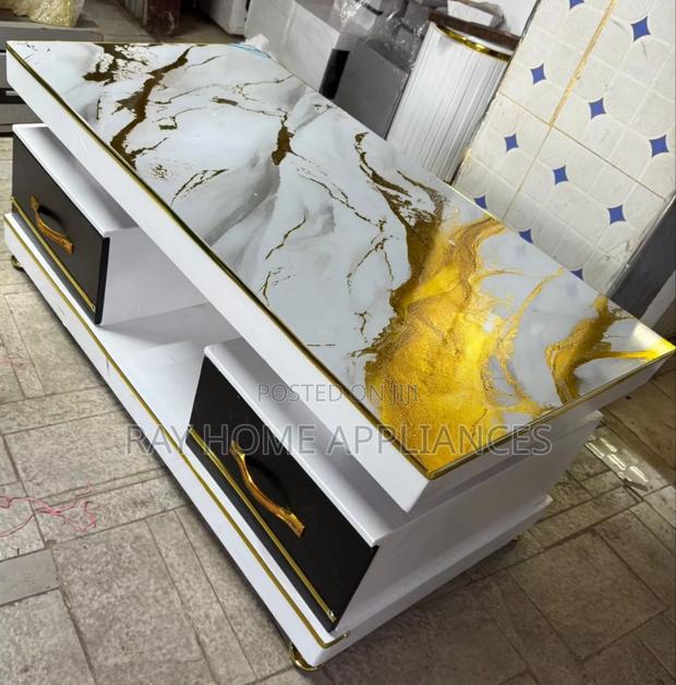 White Executive Coffee Table With Marble Topping - main view