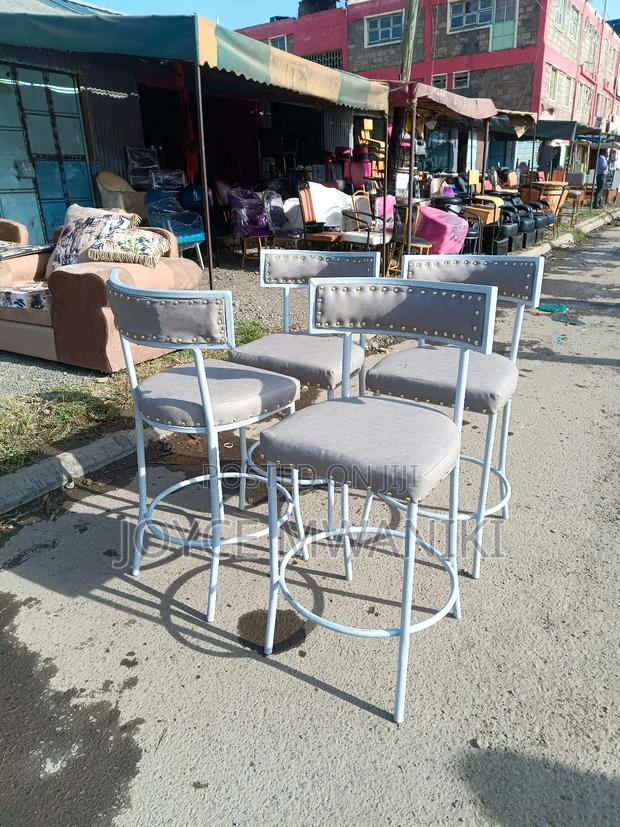 Modern Bar Chairs, Coated Frame and Grey Material