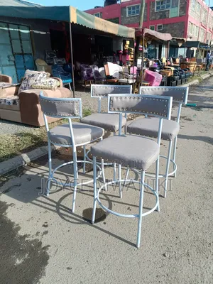 Modern Bar Chairs, Coated Frame and Grey Material 