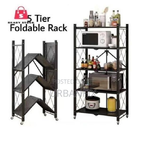 5 Tier Foldable Storage Shelves, Expandable Shelving Units With Wheels - main view