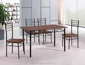 Home Dining Set; 4‐Seater Metal Frame Dining Table With Wooden Top