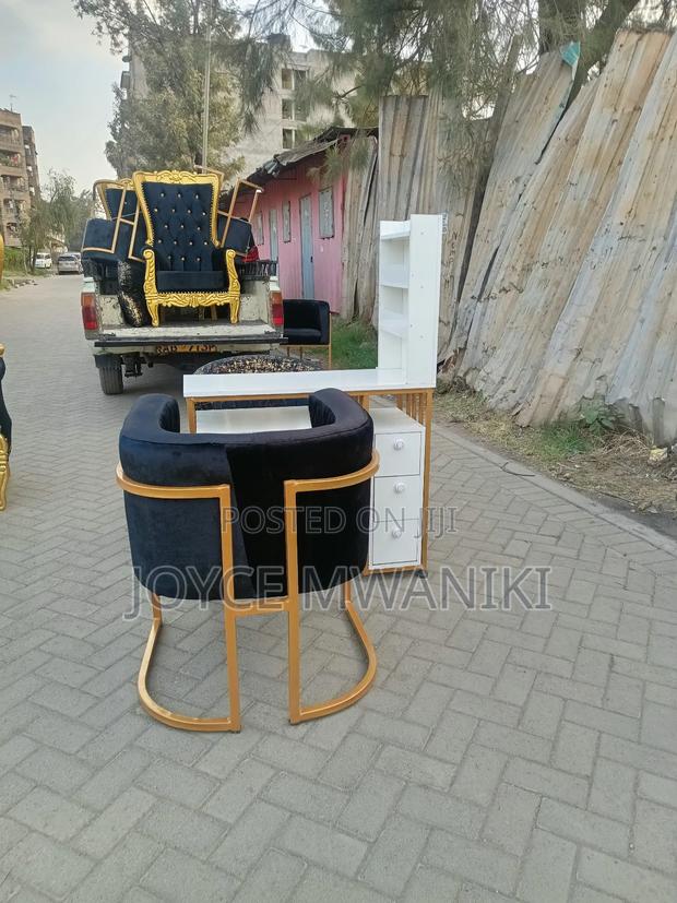 Manicure Set, Black and Gold Seats, White Table 