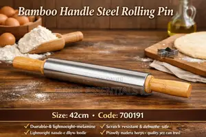 Bamboo Handle Steel Rolling Pin – 42cm
