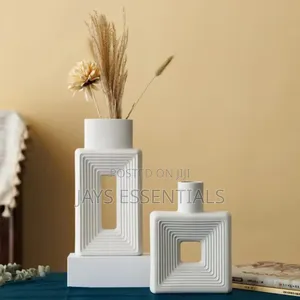2pc Square Ceramic Vases Set