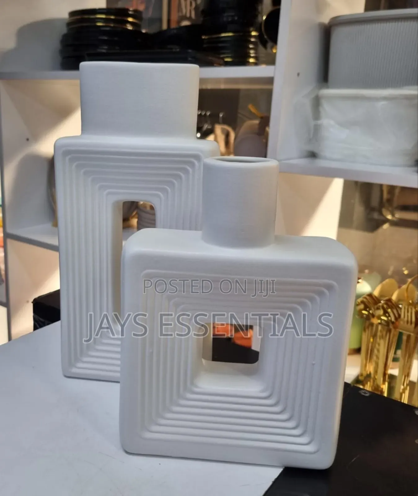2pc Square Ceramic Vases Set