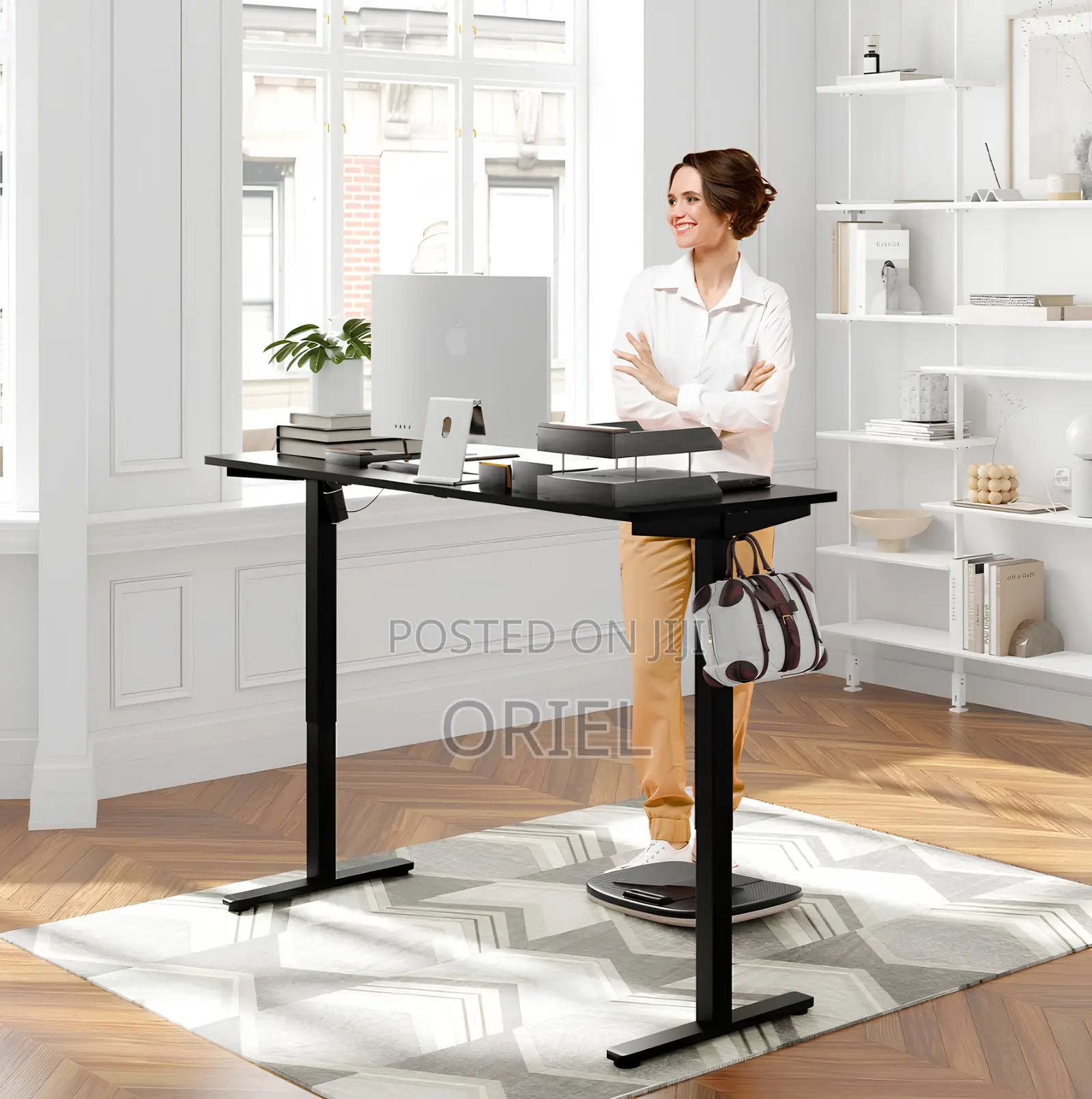 Office Desk : 1.6m Office Electric Height Adjustable Computer Desk