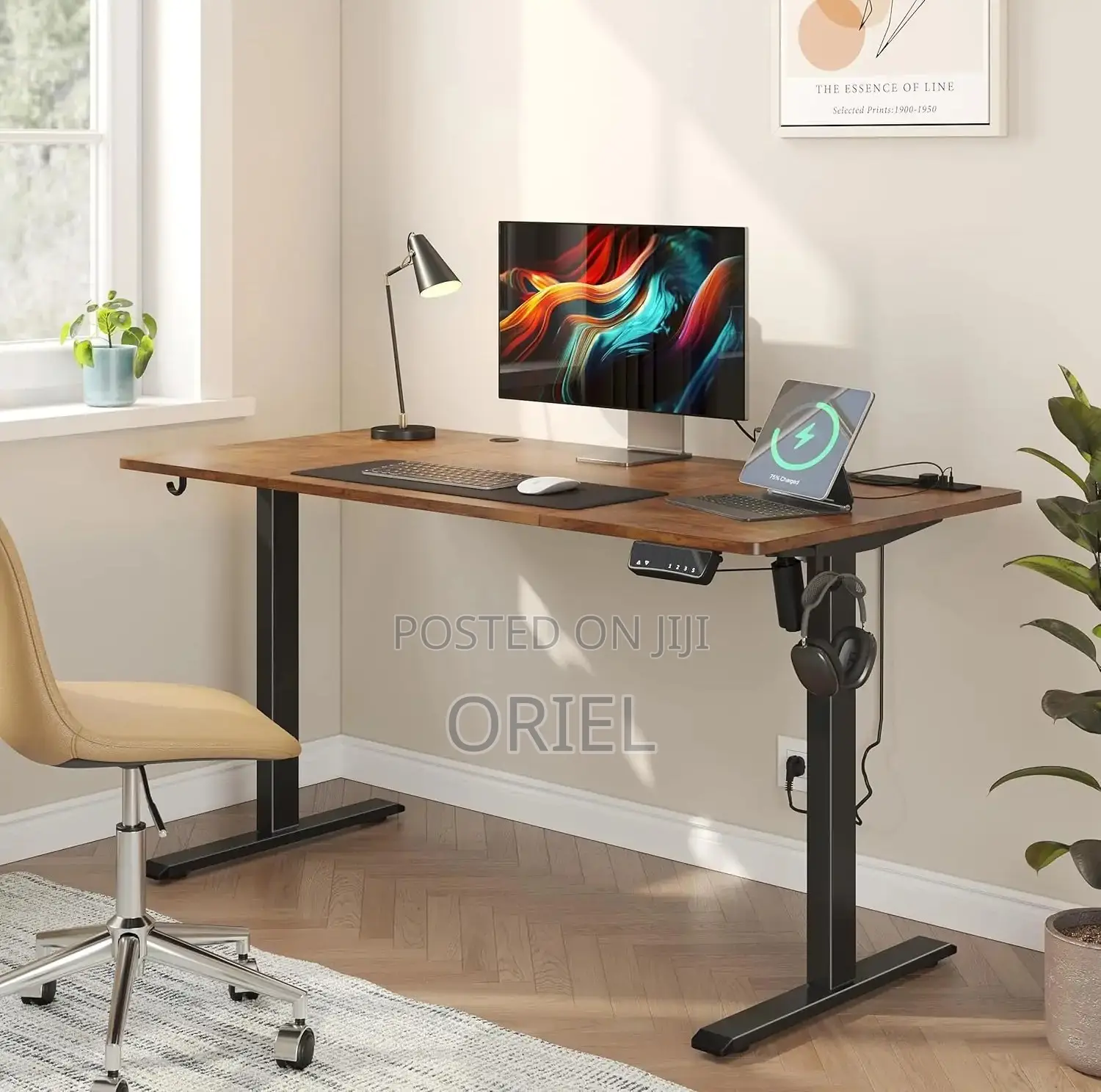 Office Desk : 1.6m Office Electric Height Adjustable Computer Desk