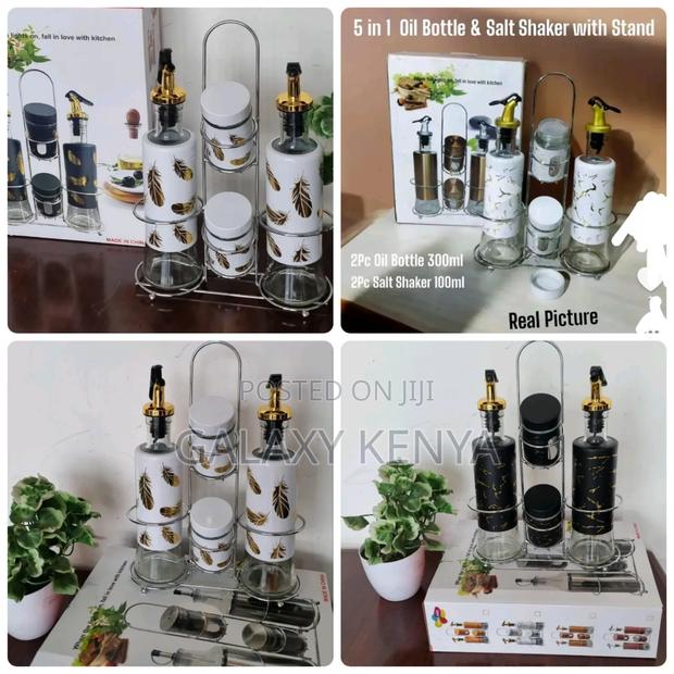 5in1 Seasoning Set 2 - 300ml Oil Dispenser 2 - 100ml Salt Shakers
