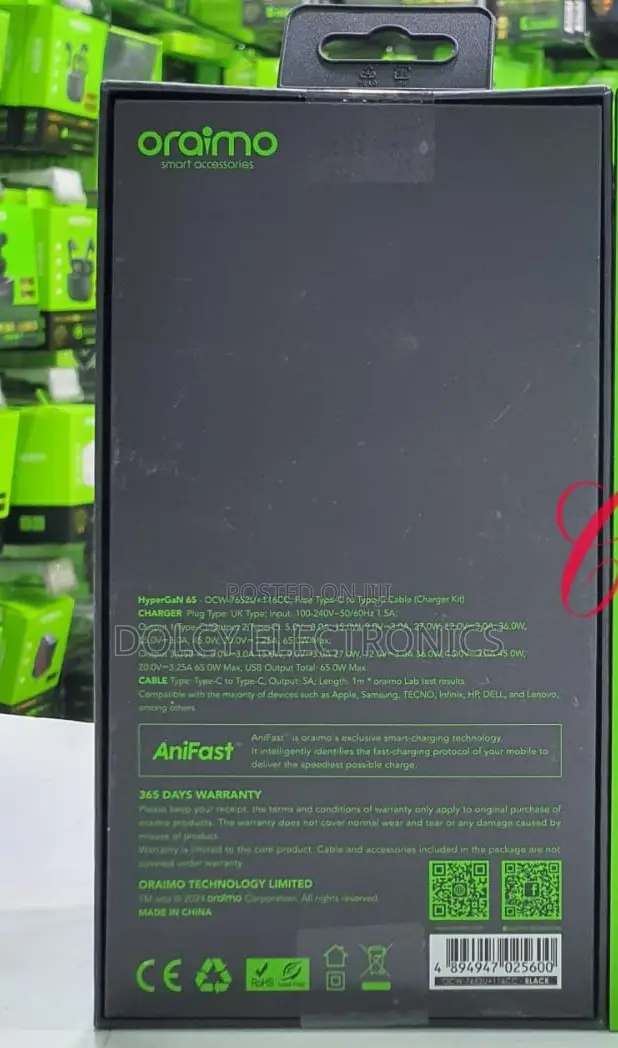 Oraimo Hypergan 65 Ocw-7652u+116cc 65w