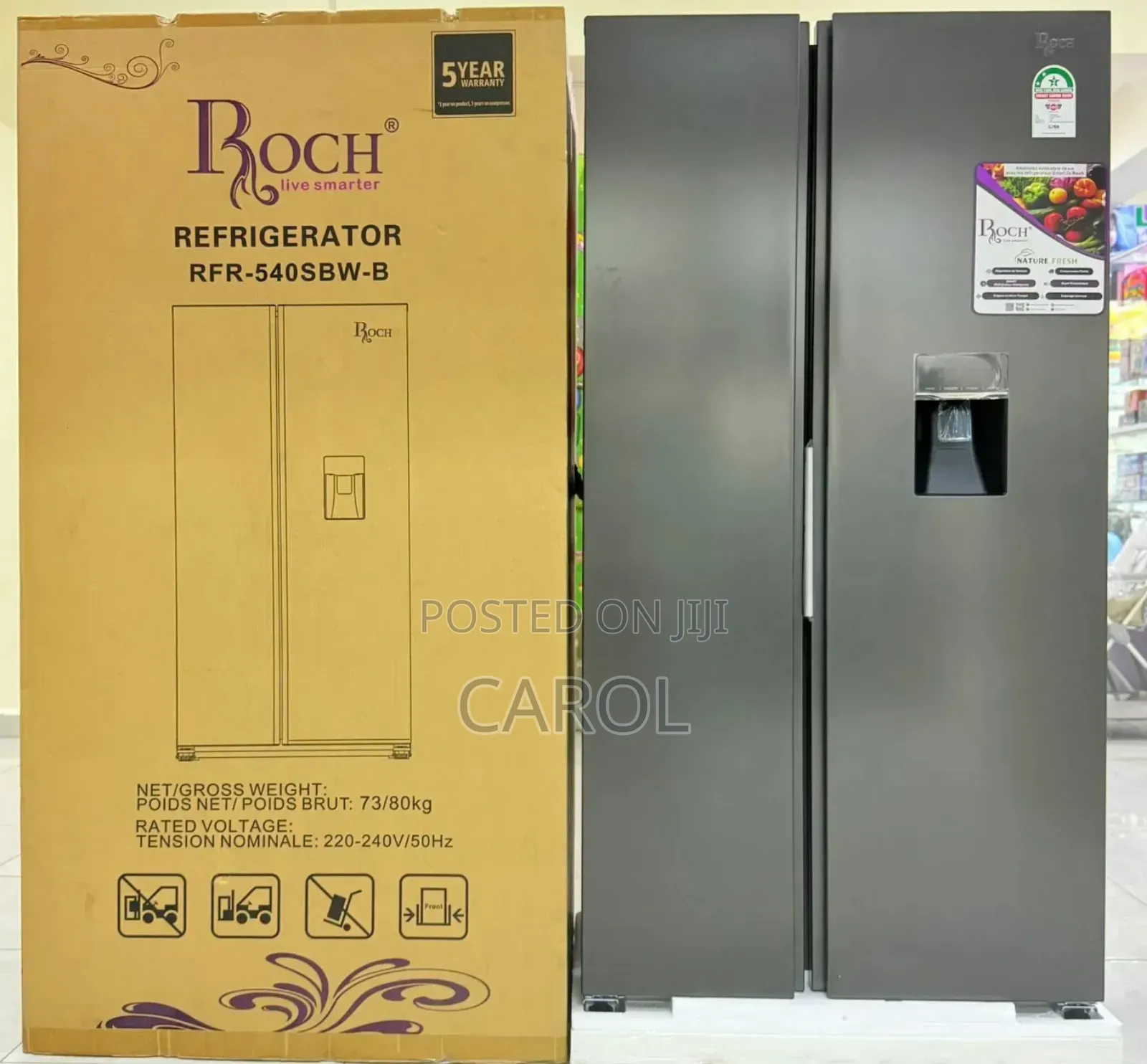 Roch Side by Side 439litres Arfr-540sbw-B Refrigerator With Dispenser