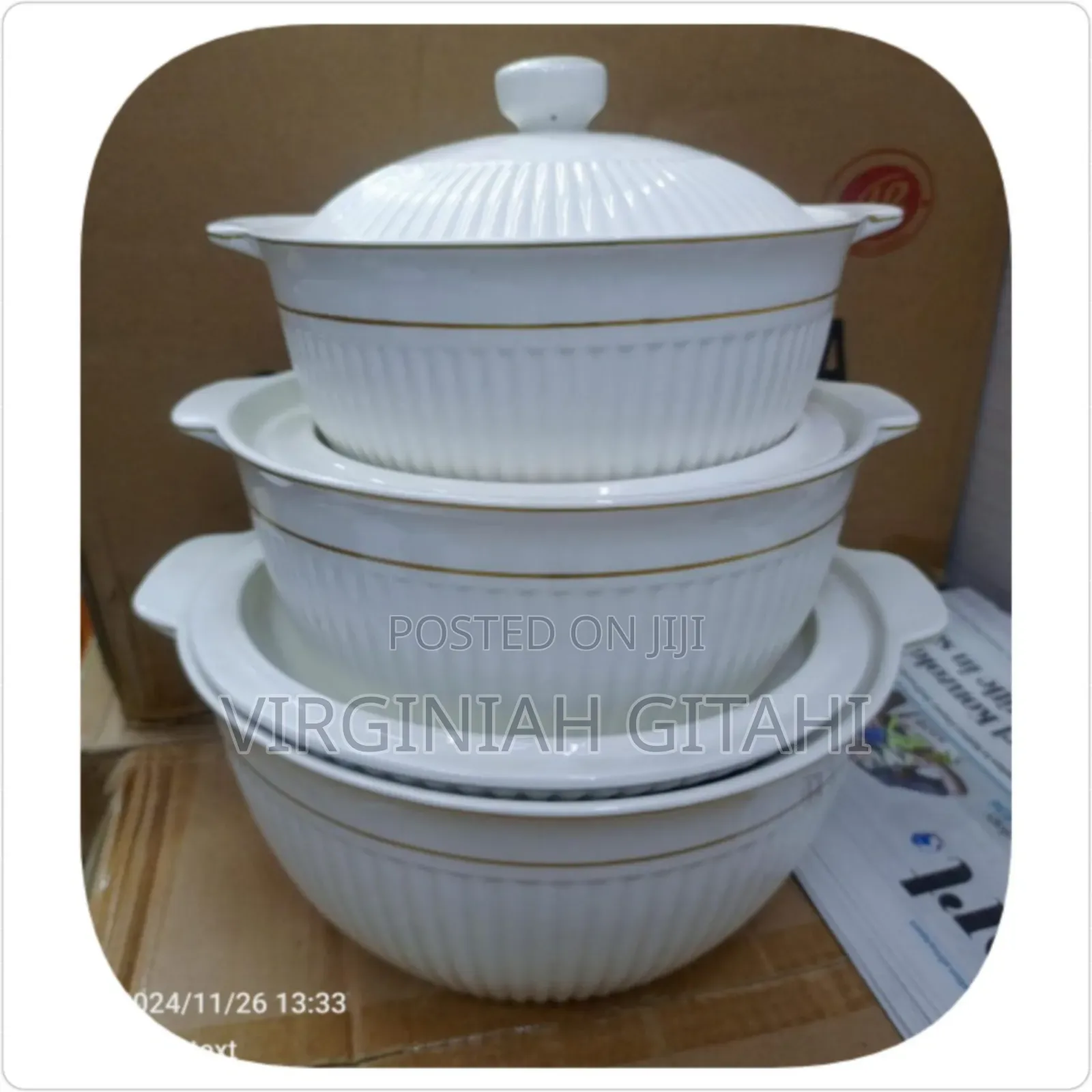 3pcs Ceramic Serving Bowls - Ceramic Material Capacity 3l, 2l and 1l