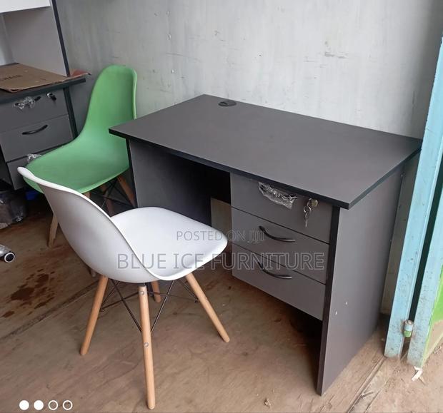 Grey Office Desk With White Eames Chair - main view