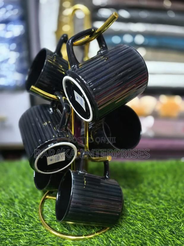 Black Ribbed Ceramic Mugs - main view