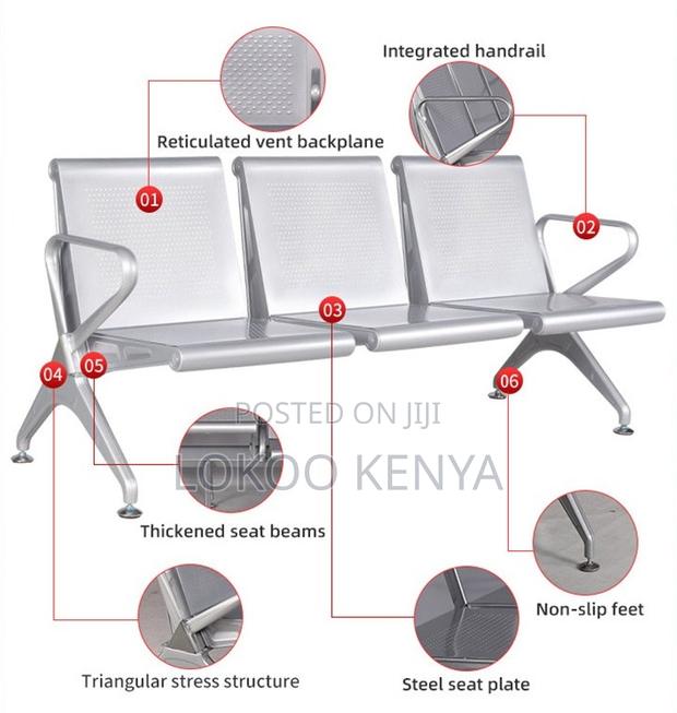 Waiting Bench; 3 Link Non Padded Heavy Duty Reception Waiting Bench - thumbnail 7