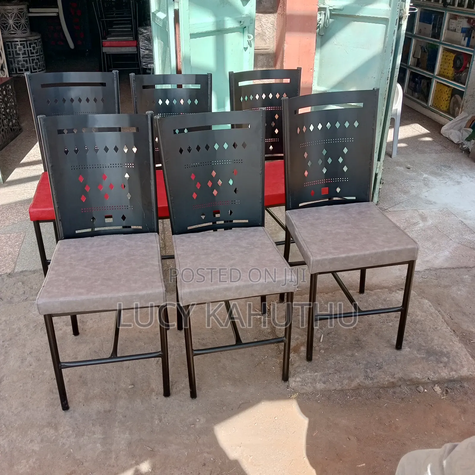Red and Grey Laser Cut Mabati Chairs