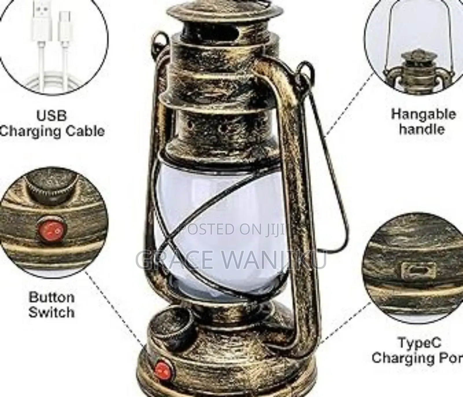 Rechargable Vintage 35cm Led Lantern Lamp *