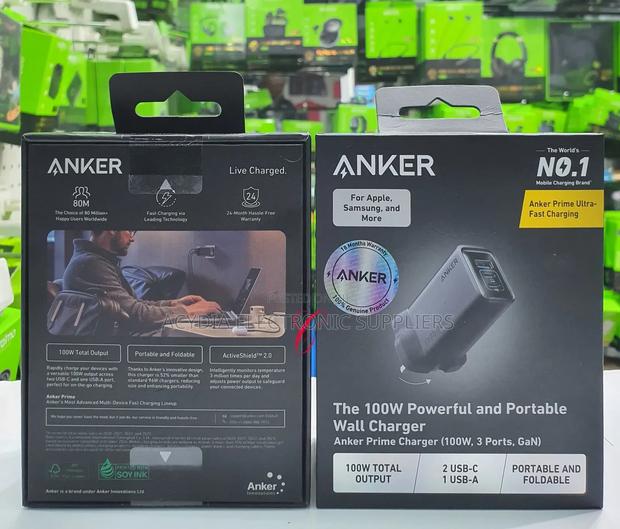 Anker 100w Gan 3 Port Prime Charger for Phone, Laptop and Tablet