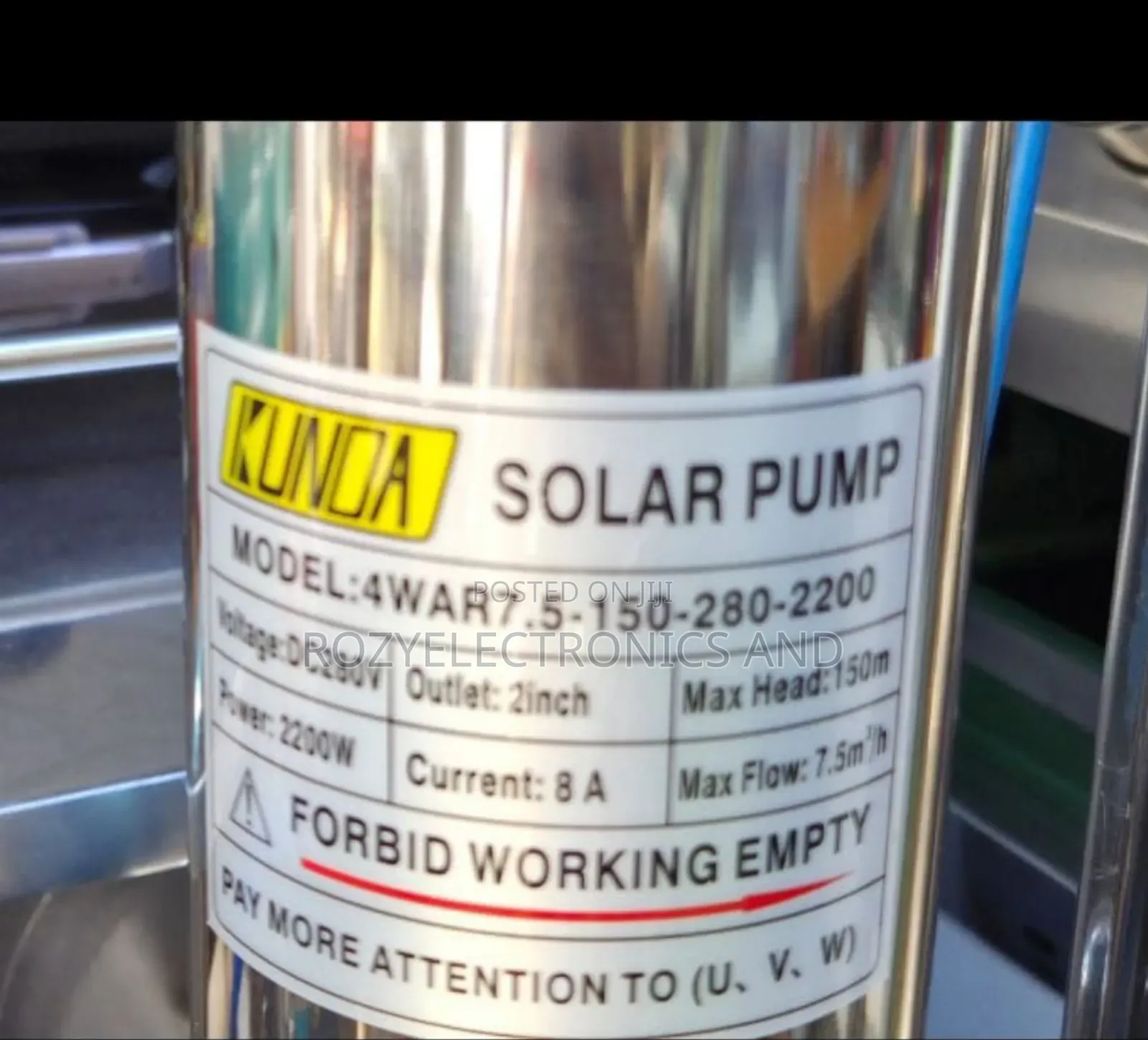 Kunda Solar Water Pump 2200 Watts And 150 M Head