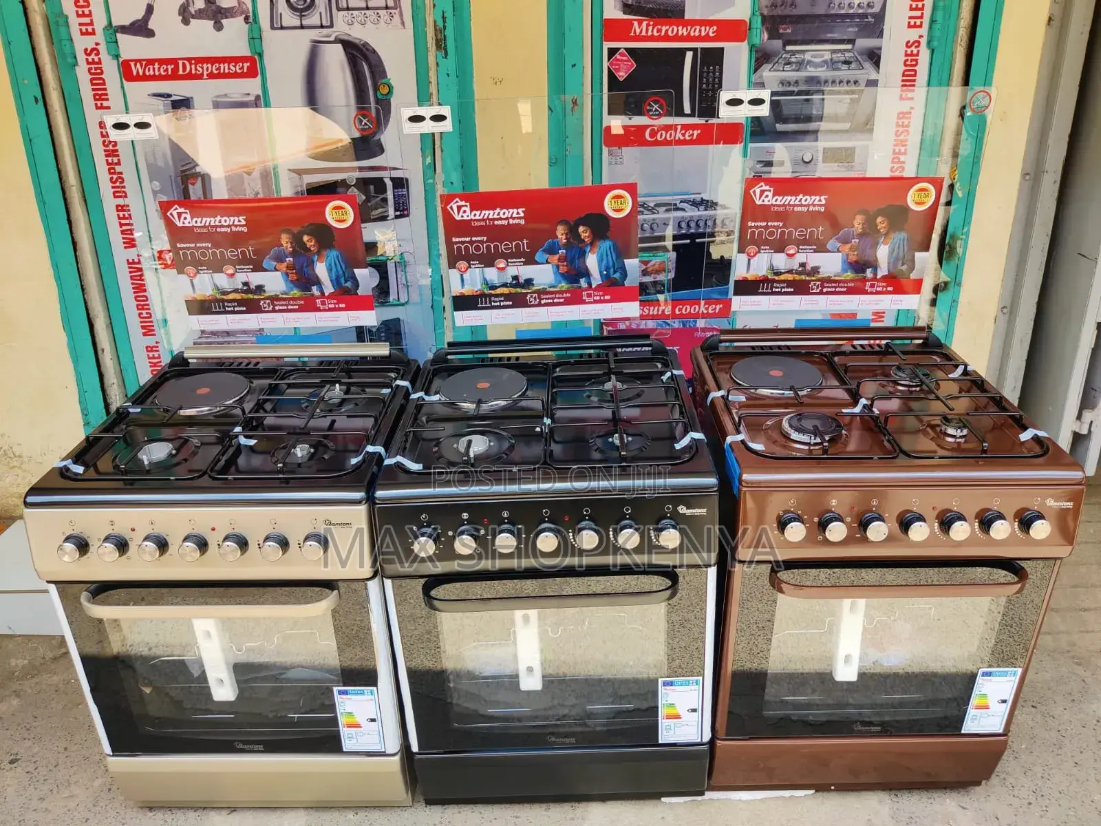 Ramtons Cooker 3g+1e 60x60cm Black , Silver, Brown