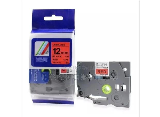 Brother 12mm X 8m Black on Red Label Tape