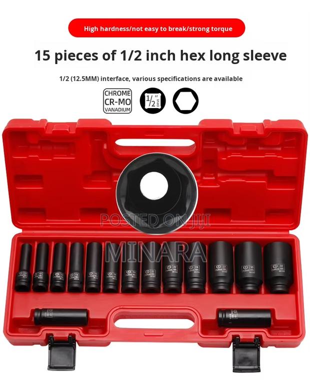 15 Pcs, 1/2'' Dr, Deep Impact Socket Set, 6 Point, Heavy Duty 10-32mm - thumbnail 2