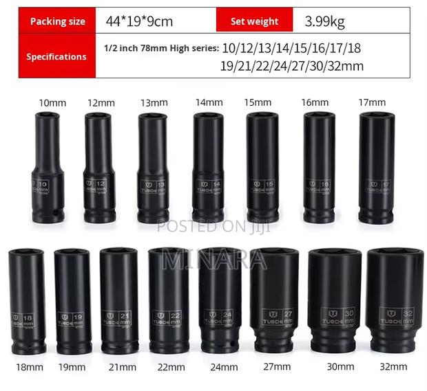 15 Pcs, 1/2'' Dr, Deep Impact Socket Set, 6 Point, Heavy Duty 10-32mm - thumbnail 4
