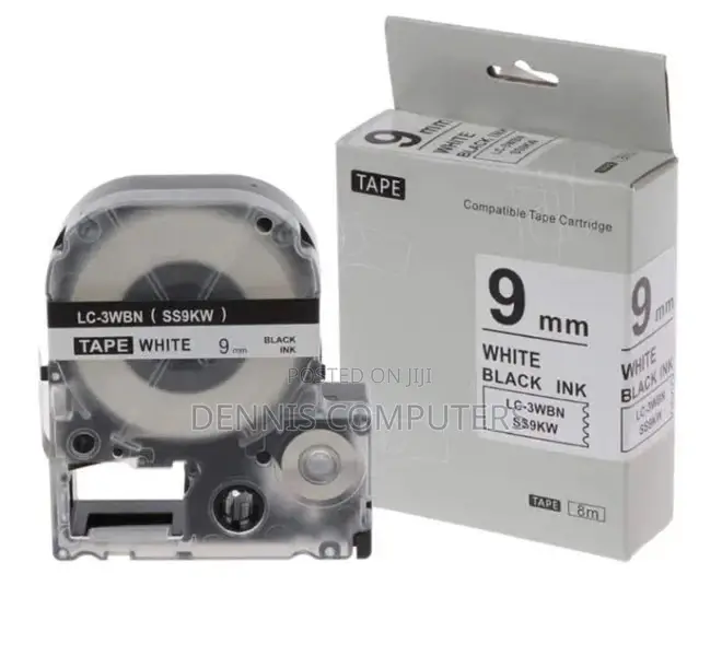 Epson 9mm X 8m Black on White Tape