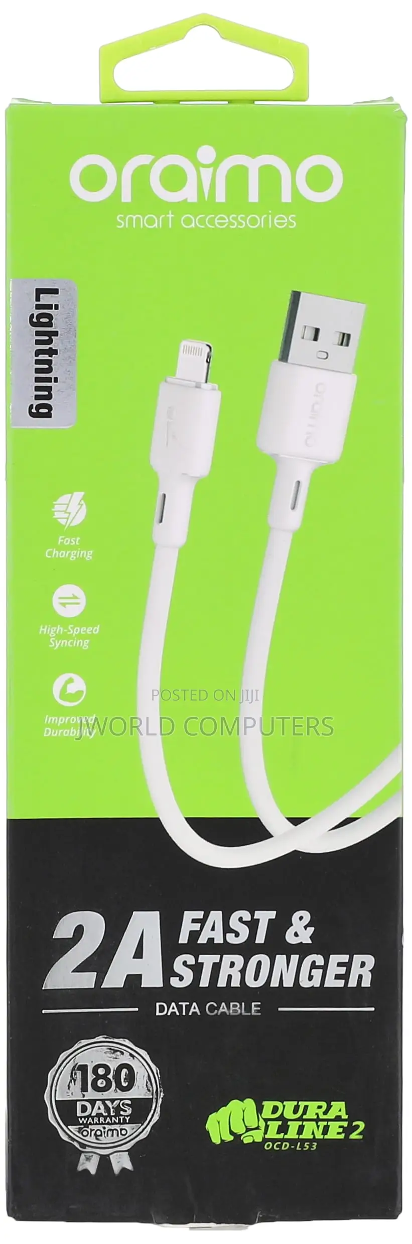 Oraimo iPhone Data Cable Duraline 2, White (Ocd-l53)