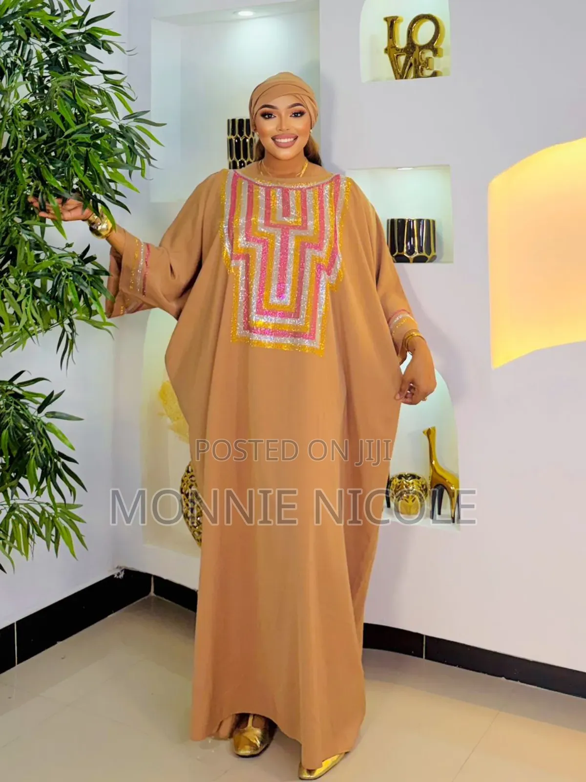 Classy Beige/Brown Kaftan Wedding Dress/Plus Size Fashion/Idd Style