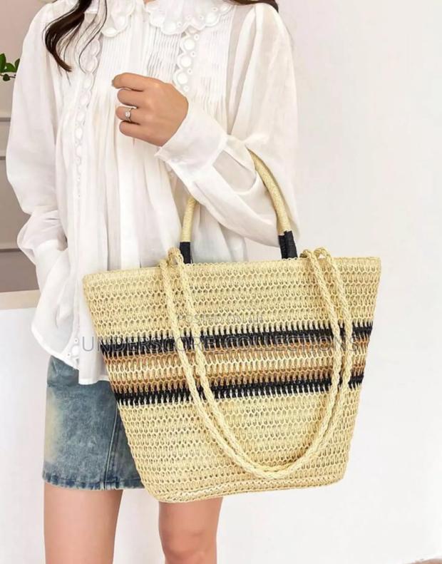 French Color Block Woven Tote Bag - thumbnail 2