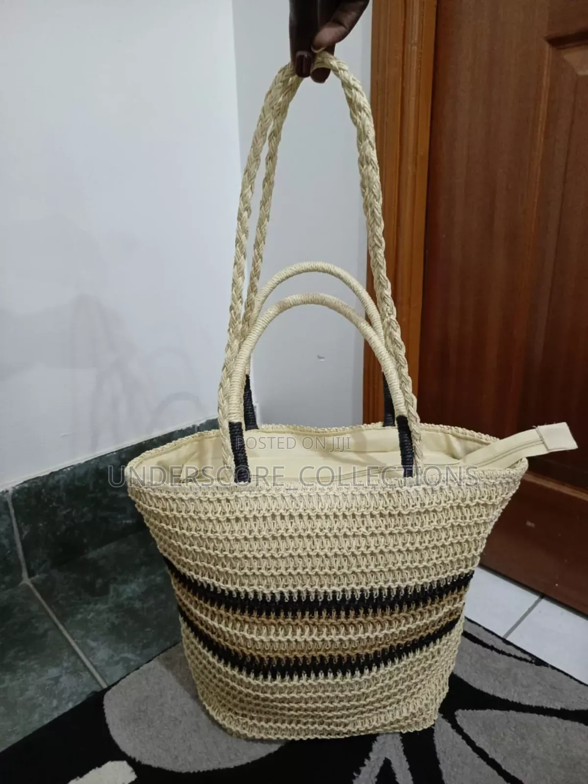 French Color Block Woven Tote Bag