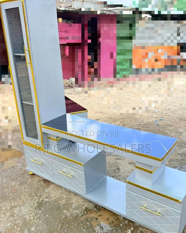 Executive Tv Stand-Marble Finish With Storage Cabinet