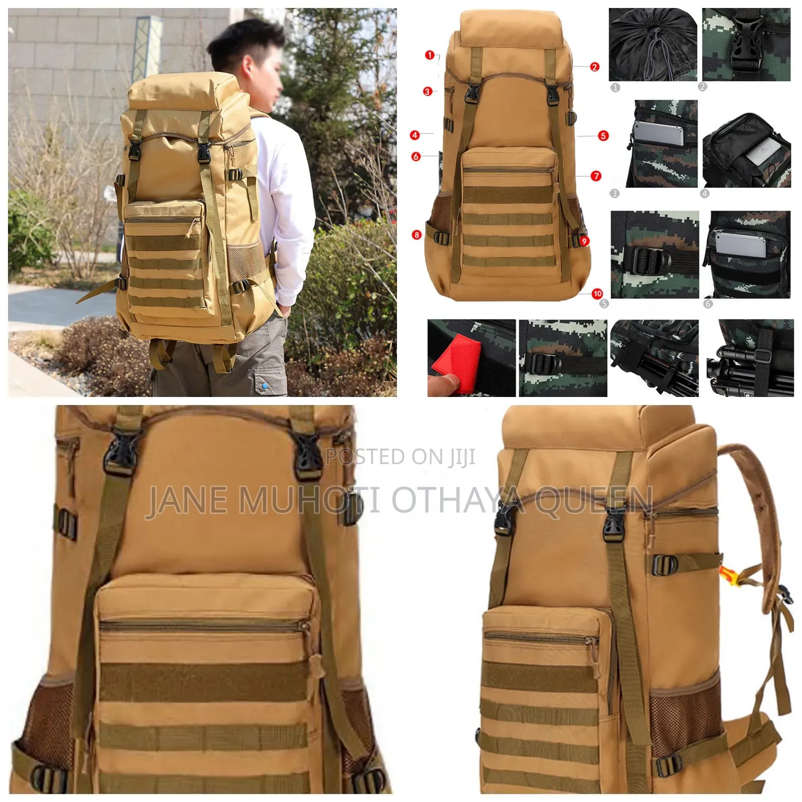 70l Camping Hiking Backpack Waterproof Travel Rucksack