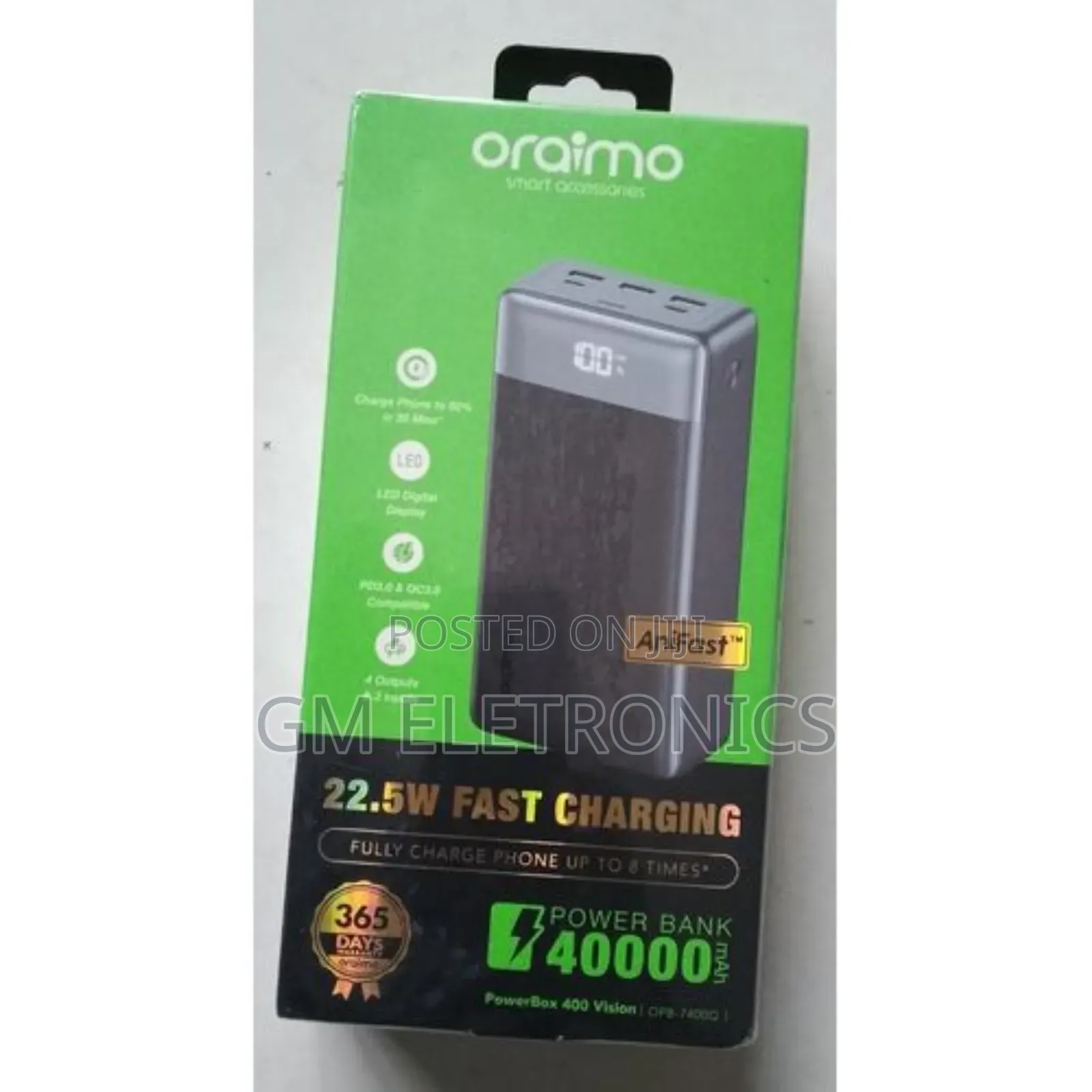Oraimo 40000mah 22.5w Digital Display Fast Charge Smart Power Bank.