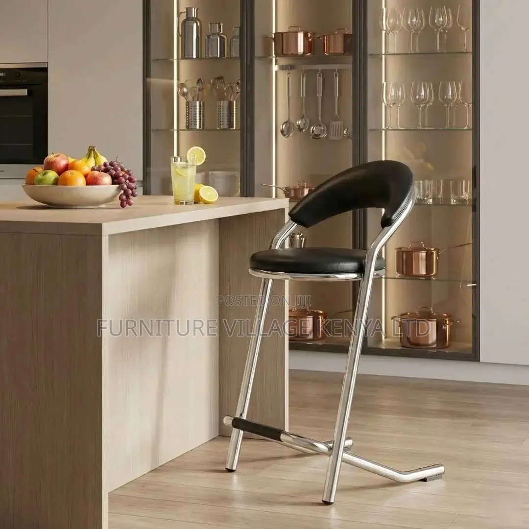 Bar Stool; Black Leather Kitchen Bar Stool