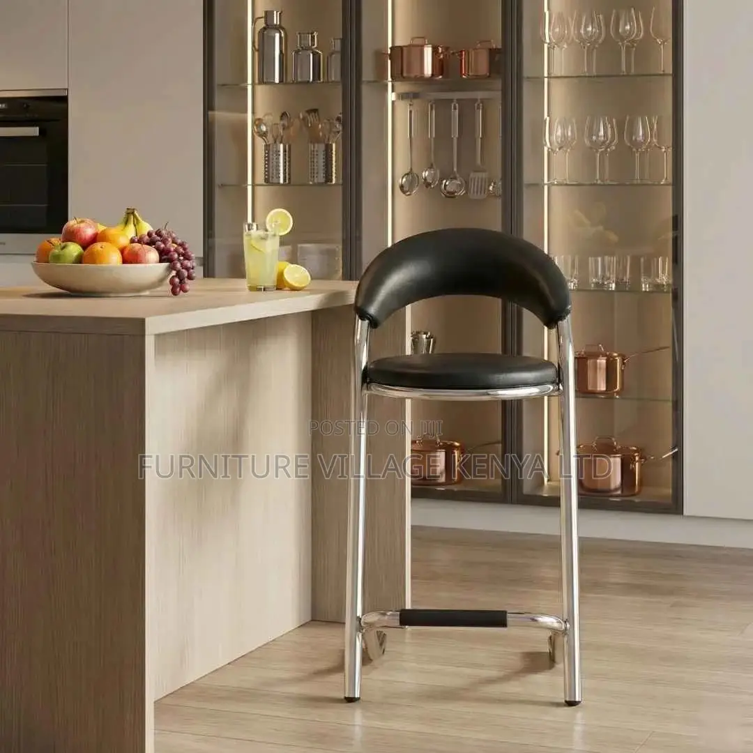 Bar Stool; Black Leather Kitchen Bar Stool
