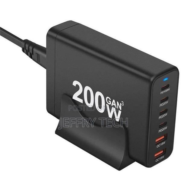 200w Gan Desktop Charger With 2 Usb-a + 4 Usb-C Ports, 6-Port Qc3.0 P
