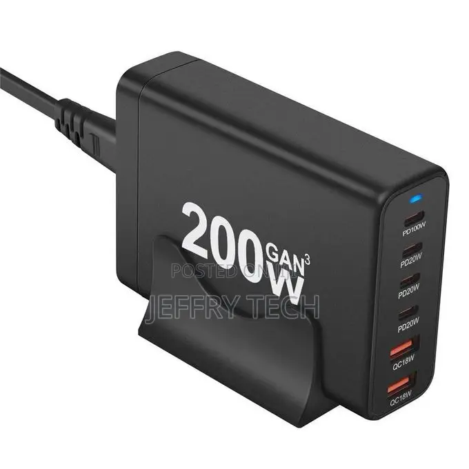200w Gan Desktop Charger With 2 Usb-a + 4 Usb-C Ports, 6-Port Qc3.0 P