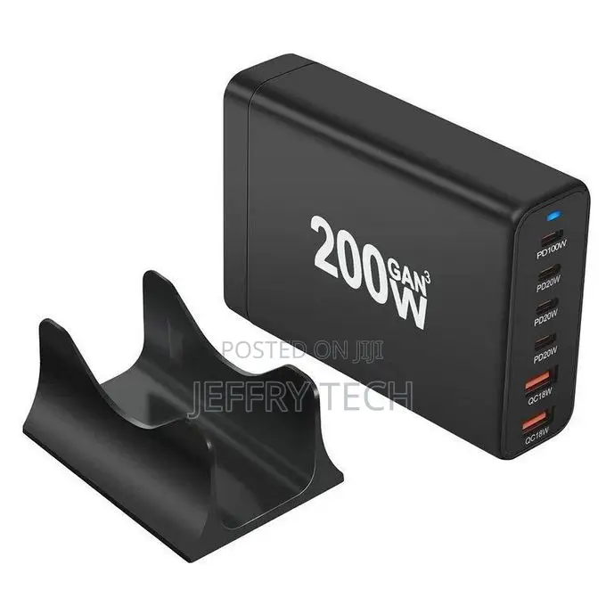 200w Gan Desktop Charger With 2 Usb-a + 4 Usb-C Ports, 6-Port Qc3.0 P