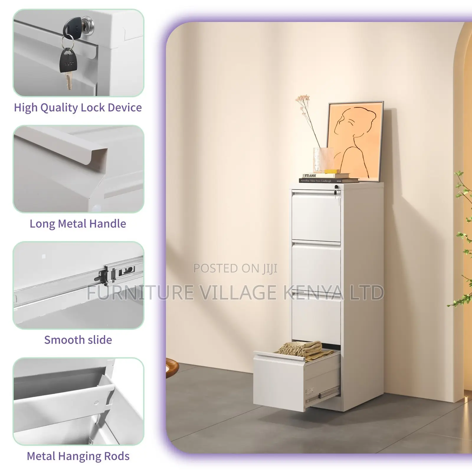 Office Cabinet; 4-drawers Office Filing Cabinet With Locking Bar