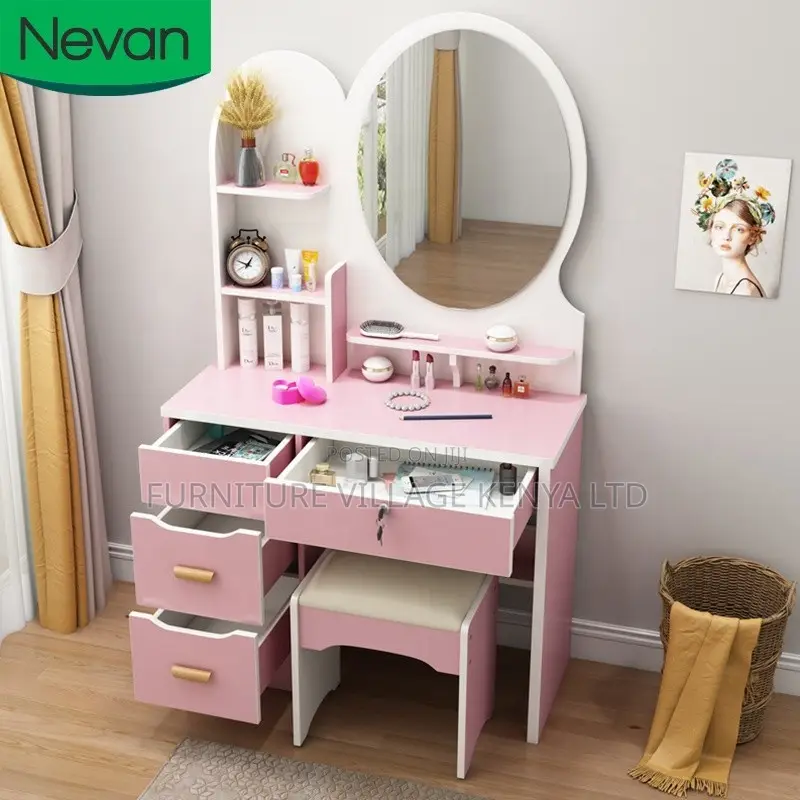 Dresser; White Vanity Dressing Table Set With Mirror