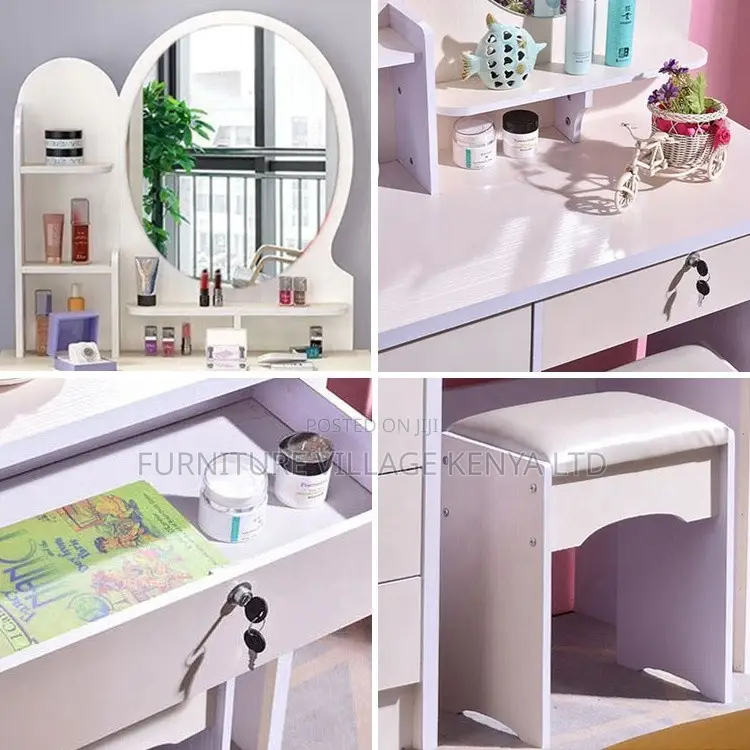 Dresser; White Vanity Dressing Table Set With Mirror
