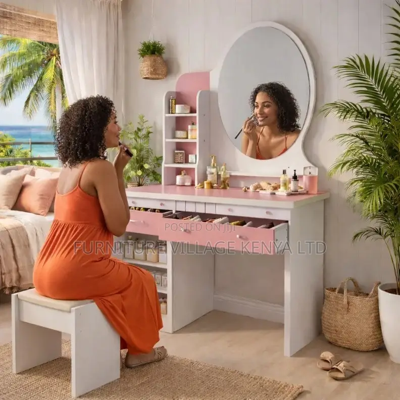 Dresser; White Vanity Dressing Table Set With Mirror