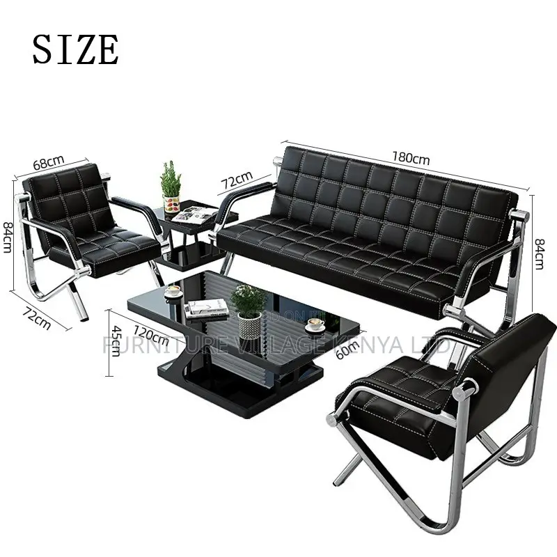 Office Sofa; Metal Frame Leather 5 Seater Reception Office Sofa