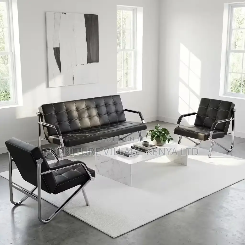 Office Sofa; Metal Frame Leather 5 Seater Reception Office Sofa